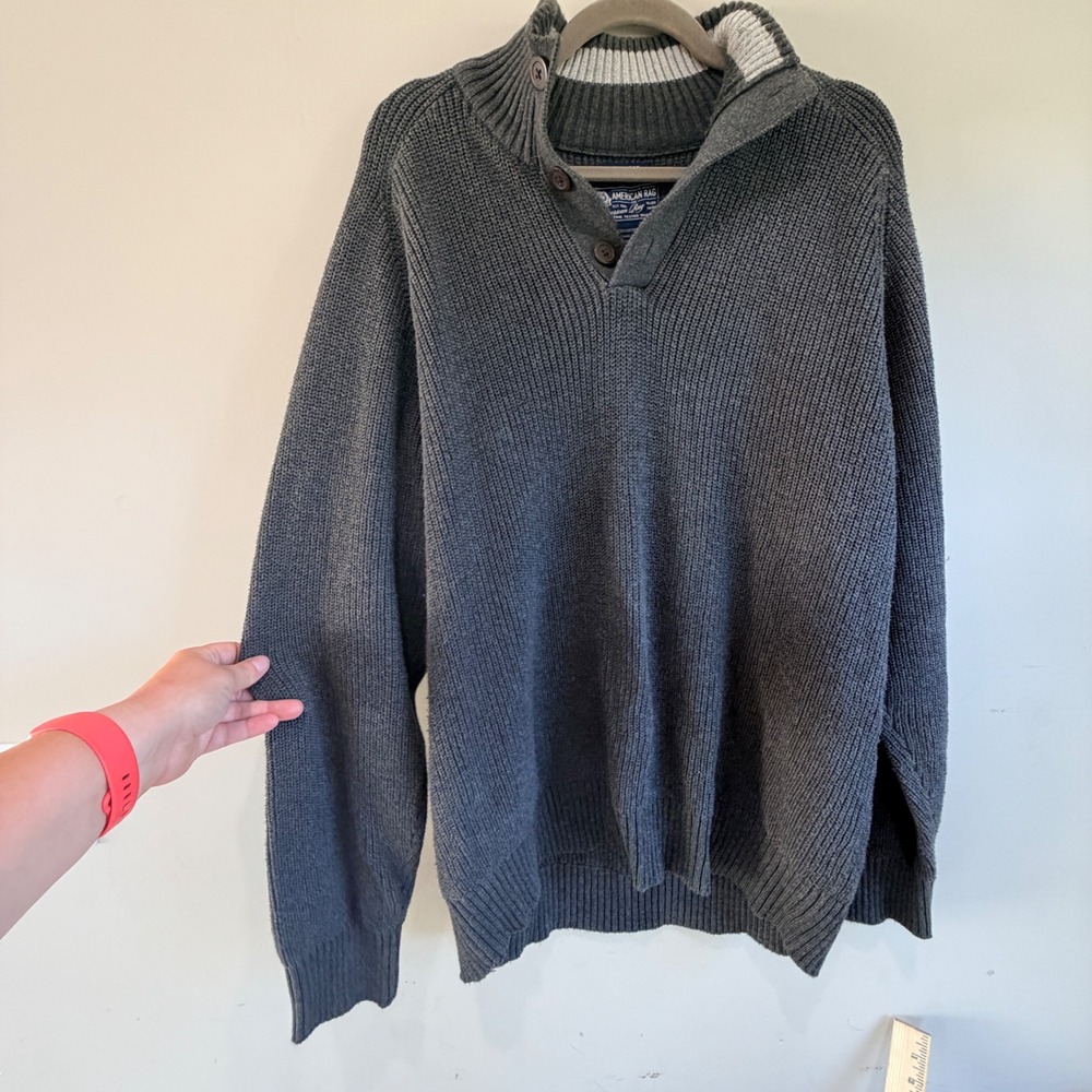 American Rag CIE Pullover Sweater Mens XXL Gray Cotton Ribbed Knit Minimalist